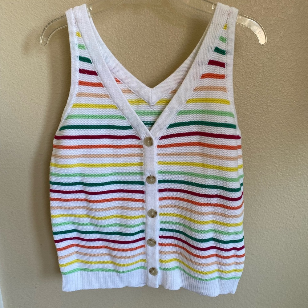 Loft small new rainbow striped sleeveless sweater buttons pride tank top v neck - Picture 6 of 6